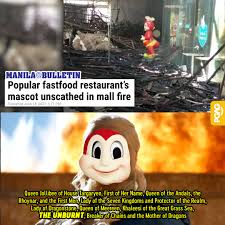 A fire hit the gaisano grand mall in san jose town in antique thursday night. Photo Of Unburned Jollibee Statue After 2 Day Mall Fire Gets Featured By International 9gag