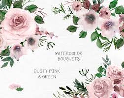 Watercolor Dusty Pink Green Floral Elements Bouquets Peony Etsy Floral Wreath Watercolor Floral Watercolor Watercolor Bouquet