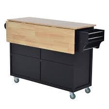 Rolling kitchen island cart with drop leaf. Homcom Wood Top Drop Leaf Rolling Kitchen Island Table Cart On Wheels Black Walmart Com Walmart Com