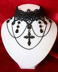Gothic Victorian Vampire Black Lace Cross And Beads Choker Etsy Gothic Chokers Black Lace Choker Gothic Jewelry Choker