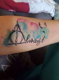 Water Color Deathly Hallows Always And Patronus Tattoo Tattoos Patronus Tattoo Always Harry Potter Tattoo