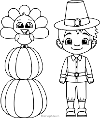 600x724 free printable pilgrim coloring pages for kids pilgrim, free. Pilgrim Boy With Turkey And Pumpkins Coloring Page Coloringall