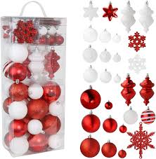 Shop for red and white ornaments online at target. Amazon Com Rn D Christmas Snowflake Ball Ornaments Christmas Hanging Snowflake And Ball Ornament Assortment Set With Hooks 76 Ornaments And Hooks Red White Kitchen Dining