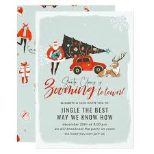 It has perfect features for a zoom party too, including video synchronization, an extra group chat feature, and customization options. Santa Claus Virtual Christmas Holiday Party Invitation Zazzle Com Holiday Party Invitations Christmas Party Themes Holiday Invitations
