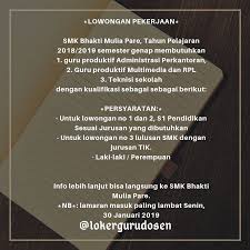 Check spelling or type a new query. Loker Guru Dan Dosen Bacalah Dgn Teliti Informasi Yg Ada Info Lebih Lengkap Hubungi Nomor Yg Tersedia Berhati Hatilah Dalam Menerima Informasi Semoga Sukses Lowongan Pekerjaan Smk Bhakti Mulia Pare