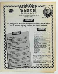 1980 S Original Menu Hickory Ranch Restaurant Franklin North Carolina Franklin North Carolina North Carolina Vintage Menu