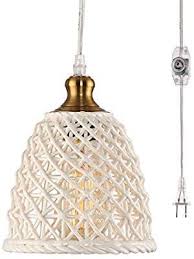 Shop wayfair for the best plug in ceiling light fixture. Hmvpl Plug In Pendant Lights With 16 4 Ft Hanging Cord And On Off Dimmer Switch Unique Ceramic Light Plug In Pendant Light Ceiling Lamp Pendant Light Fixtures