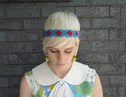 Crochet Granny Square Headband In Blue Red By Chloeheartsowls 70s Headband Retro Headband Granny Square Crochet