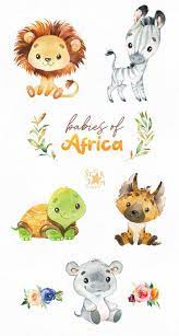 African safari silhouettes four panels of african silhouettes with african wild animals in different habitats. Babies Of Africa Watercolor Animals Clipart Lion Zebra Turtle Hippo Hyena Flowers Greeting Invite Jungle Floral Leaves Baby Baby Animal Drawings Cute Drawings Lion Illustration
