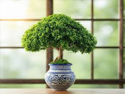 Indoor Bonsai Tree in Decorative Pot Near Large Window with Natural Light Stock Image - Image of window, green: 350637457