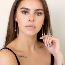 PEARL 360 EARRINGS Dainty Long Gold or Sterling Silver Pearl Drop Earring  Front and Back Double Sided Post Earring for Affordable Gift