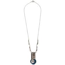 Jacob Bengel Art Deco Blue Galalith Chrome Cubist Design Necklace Deco Blue Jewelry Art Deco