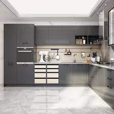 Grey and white kitchen colors have become quite popular for the interior color scheme of the kitchen. China Oppein Gray Glossy Uv Lacquer Finish Modern Design Kitchen Furniture China Kitchen Furniture Modern Kitchen Furniture
