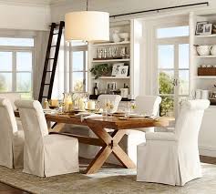 I am looking for a round pedestal table for my dining area and really like the size of the pb toscana extending pedestal table. Linen Drum Pendant Farmhouse Dining Pottery Barn Dining Room Rectangular Dining Table