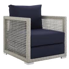 Aura 6 Piece Outdoor Patio Wicker Rattan Set In Gray Navy Modway In 2020 Lounge Chair Outdoor Rattan Armchair Patio Dining Chairs