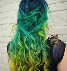 Green Hair With Blue Roots And Lime Ends Blue Ombre Hair Green Hair Colors Hair Styles
