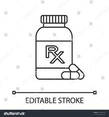 Rx Pill Bottle Linear Icon Medications Medical Prescription Contour Symbol Thin Line Illustration Vect Medical Prescription Pill Bottles Line Illustration