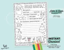 It's the most wonderful time of the year! Letter To Santa Coloring Page Printable Dear Santa Letter Etsy