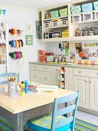 Do you dream of having colored pens organized like a rainbow, orderly spools of thread you can always find and paint supplies in cute containers? Studio Lime Design Inspiration Studio Craft Space Craft Room Design Dream Craft Room Craft Room