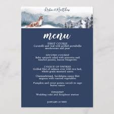 Elegant Blue Fox And Mountains Table Menu Rustic Wedding Marriage Love Cyo Custom Holiday Card White Elephant Gifts Rustic Wedding