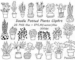 12 Hand Drawn House Plant Doodles Clipart For Diy Etsy Plant Doodle Clip Art Hand Drawn Flowers
