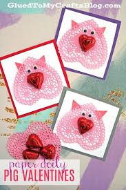 Pig valentines day flower technoblade. Handmade Paper Doily Pig Valentines For Kids To Recreate Valentines For Kids Valentine Crafts For Kids Valentine Crafts