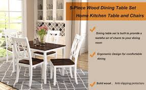 Small kitchen table and 2 chairs dining room furniture compact breakfast seater. Amazon Com Flieks 5 Pieces Dining Table Set Elegant Wood Home Kitchen Table And Chairs Perfect For Kitchen Breakfast Nook Bar Living Room Table Chair Sets