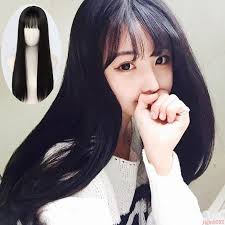 Slightly slicked bangs korean hairstyle. Korean Dance Whole Top Wig Long Straight Hair Air Bangs Natural Realistic Black Shopee Philippines