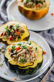 Quinoa Mushroom Stuffed Acorn Squash Jar Of Lemons Recipe Acorn Squash Recipes Squash Recipes Acorn Squash