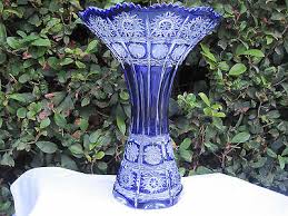 Beautiful and impressive signed val st. Vases Cobalt Blue Cut Vatican