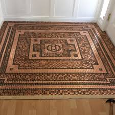 A Floor Covered In Pennies How It S Done And What It Takes In 2020 Mosaic Flooring Penny Floor Penny Floor Designs