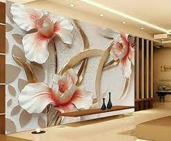 White and black desk beside bed and window, apartment, bedroom. 3d Wallpaper Bedroom Mural Roll Modern Lily Flower Large Wall Background Home 3d Wallpaper For Walls 3d Wallpaper Living Room Wall Wallpaper