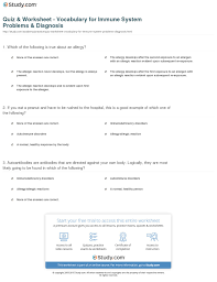 Quiz Worksheet Vocabulary For Immune System Problems Diagnosis Study Com
