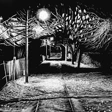 Scraperboard Art Dulwich Village Lover S Walk At Night Landscape Scratchboard Landscapes Scratchboard Art Art