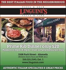 You've just sat down to dinner at a classic steakhouse. Prime Rib Dinner On Pasta Daily Specials Linguini S Italian Restaurant In Alameda Ca