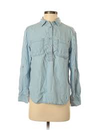 Details About Lou Grey Women Blue Long Sleeve Button Down Shirt Sm Petite