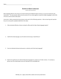 You may write notes on this paper or use a separate sheet of paper to take notes during the video. Secrets Of Body Language
