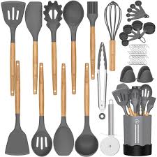 Shop at alibaba.com for an endless list of high quality fashion kitchen tools. Amazon Com Silicone Cooking Utensil Set 26 Pcs Kitchen Utensils Cooking Utensils Set By Fungun Non Stick Heat Resistant Kitchen Gadgets Cookware With Natural Wooden Handle Gray Kitchen Dining