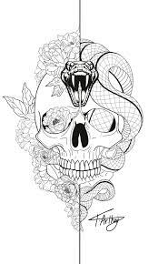Snake Skull Peonies Lotus Black And White Split Fine Line Tattoo Design Ipad Pro And Appl Tattoo Bedeutungen Feine Linien Tattoos Linientattoos