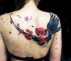 #blackwork #crow #flower #rose #dark. Crow And Rose Tattoo By Ivan Trapiani Red Tattoos Watercolor Tattoo Cool Tattoos