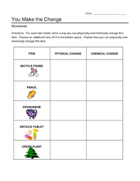 Chemical And Physical Changes Worksheet Chemical And Physical Changes Physical Change Chemical Changes