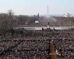 Image of large crowd gathered on the National Mall for Barack Obama's first inauguration in 2009