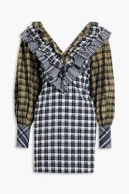 Black Ruffled gingham cotton-blend seersucker mini dress | GANNI | THE  OUTNET