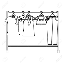 Entdecke die neuesten trends auf stylight.de. Monochrome Silhouette Of Female Clothes Rack With T Shirts And Pants On Hangers Vector Illustration Royalty Free Cliparts Vectors And Stock Illustration Image 84473894