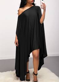 Skew Neck Batwing Sleeve Asymmetric Hem Black Dress Rotita Com Usd 33 98 Ropa De Moda Vestidos De Moda Ropa