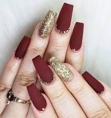 37 Enchanting Fall Nails Art Design Ideas For Inspirations Gold Nails Red Acrylic Nails Fall Nail Art Designs