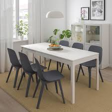 However if you are prepared to squeeze in and get cosy for a special occasion you can get away with as little as 50cm wide per person. Ekedalen Odger Table And 4 Chairs White Blue Ikea Dining Furniture Sets Dining Table Black Ikea Dining