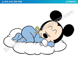 Baby Mickey Mouse Clipart Black And White Baby Mickey Sleeping On Cloud Disney Babies Disney S Famous Characters As Svg Vector For Print In 5 Formats Dsnyb013980 Embroidery Stock Designs In 2020 Baby Mickey Mouse Baby Mickey Baby Disney
