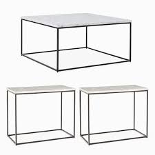 Monarch specialties 3 piece table set. Streamline Square Coffee Table 2 Side Tables Set Marble