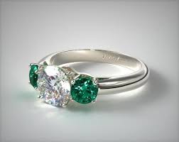14k White Gold Three Stone Round Emerald Engagement Ring Sapphire Engagement Ring Blue Ruby Engagement Ring Three Stone Engagement Rings